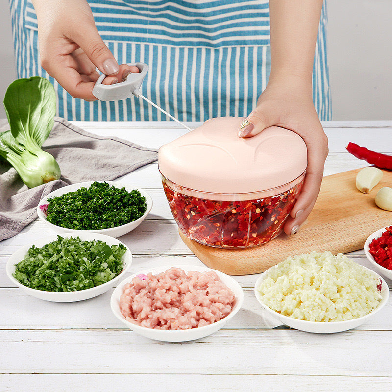 2-in-1 Hand-Pull Veggie Chopper – Dual Bowl & Multi-Blade