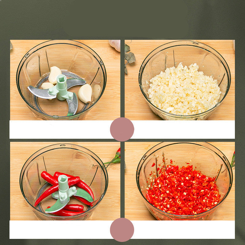 2-in-1 Hand-Pull Veggie Chopper – Dual Bowl & Multi-Blade