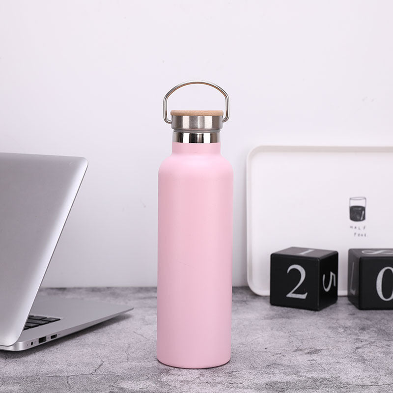 Server Kitchen Stainless Steel Sports Bottle – Bamboo Lid, Double-Layer Vacuum Mug