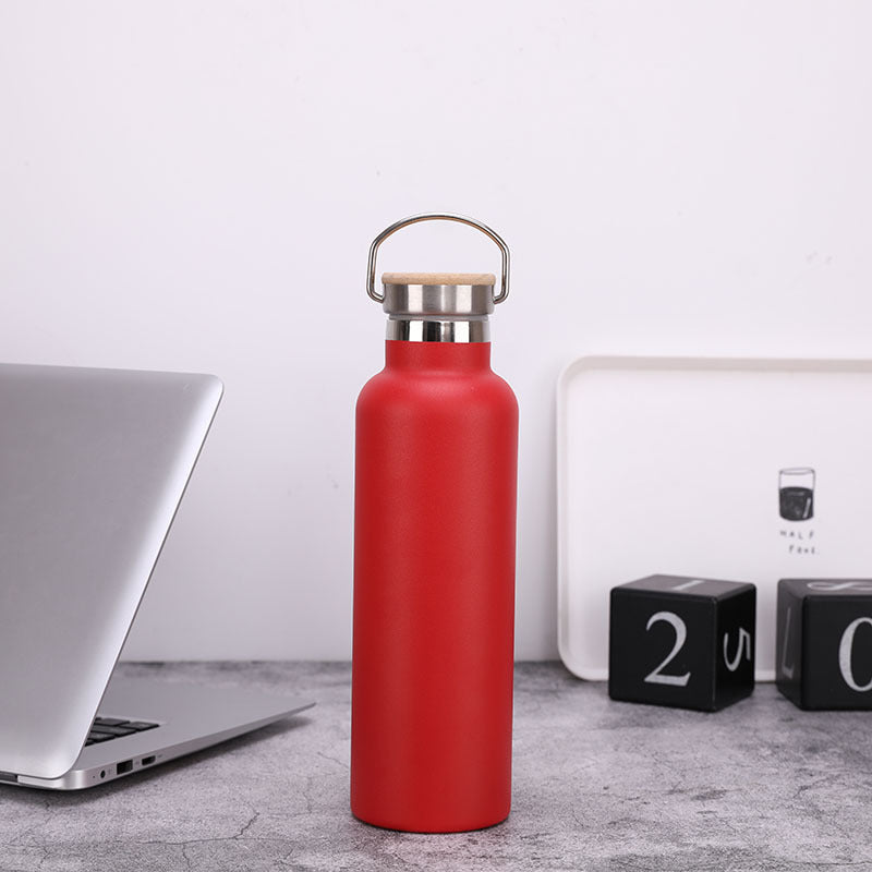 Server Kitchen Stainless Steel Sports Bottle – Bamboo Lid, Double-Layer Vacuum Mug