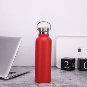 Server Kitchen Stainless Steel Sports Bottle – Bamboo Lid, Double-Layer Vacuum Mug