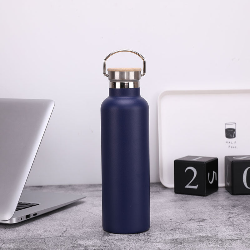 Server Kitchen Stainless Steel Sports Bottle – Bamboo Lid, Double-Layer Vacuum Mug
