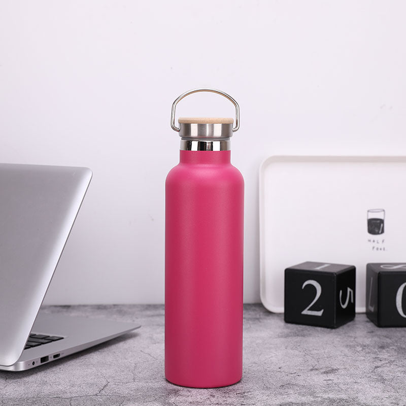 Server Kitchen Stainless Steel Sports Bottle – Bamboo Lid, Double-Layer Vacuum Mug