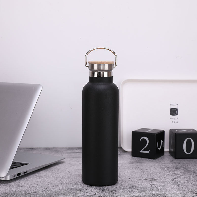 Server Kitchen Stainless Steel Sports Bottle – Bamboo Lid, Double-Layer Vacuum Mug