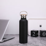 Server Kitchen Stainless Steel Sports Bottle – Bamboo Lid, Double-Layer Vacuum Mug