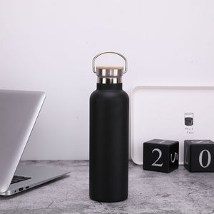 Server Kitchen Stainless Steel Sports Bottle – Bamboo Lid, Double-Layer Vacuum Mug