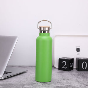 Server Kitchen Stainless Steel Sports Bottle – Bamboo Lid, Double-Layer Vacuum Mug
