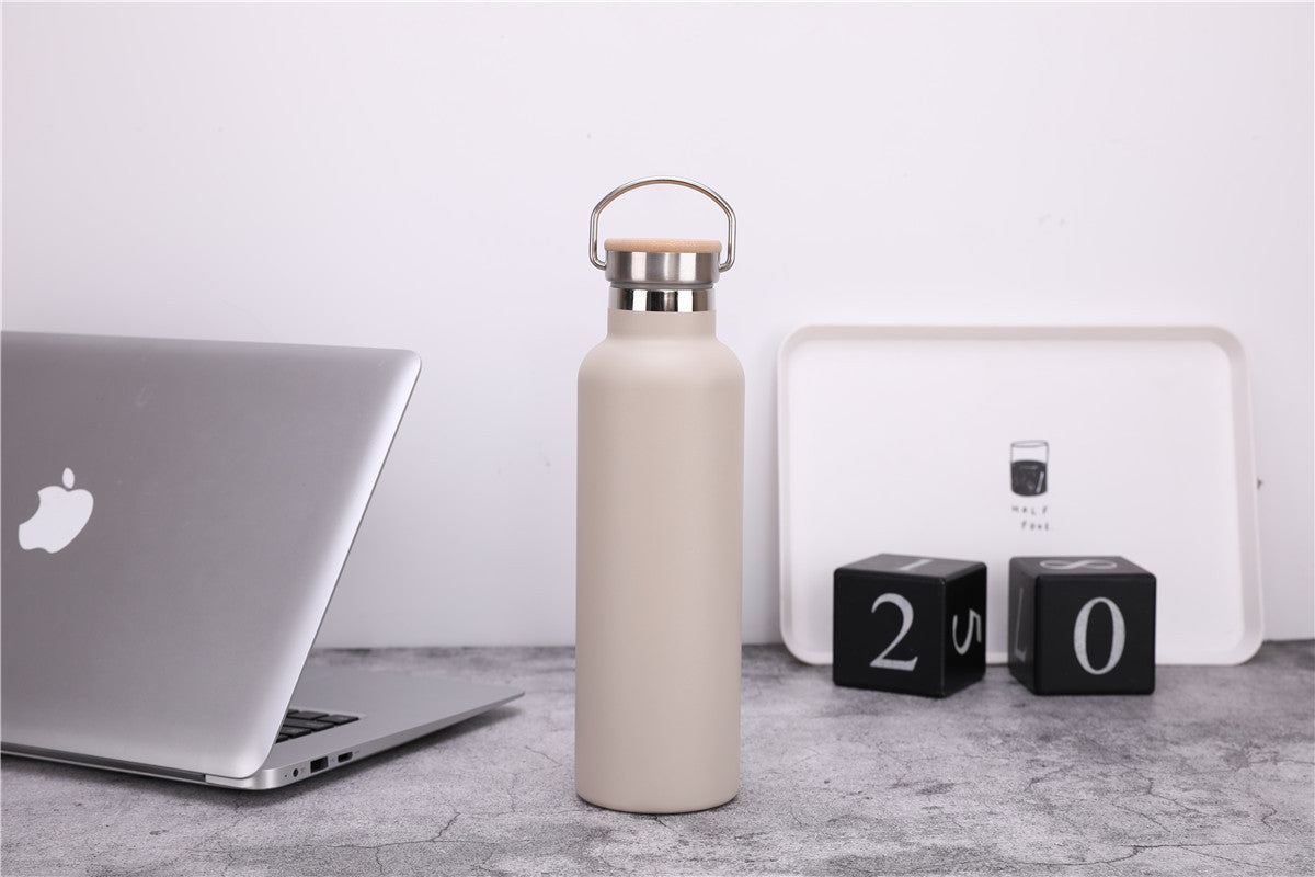 Server Kitchen Stainless Steel Sports Bottle – Bamboo Lid, Double-Layer Vacuum Mug