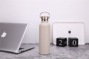Server Kitchen Stainless Steel Sports Bottle – Bamboo Lid, Double-Layer Vacuum Mug