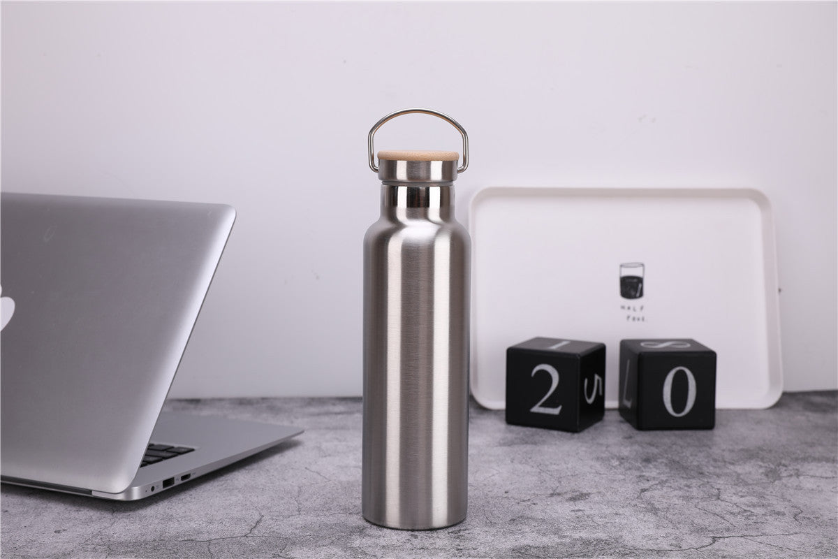 Server Kitchen Stainless Steel Sports Bottle – Bamboo Lid, Double-Layer Vacuum Mug
