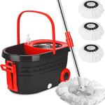 Spin Mop & Bucket Set with Wringer, Wheels & 360° Rotation – Floor Cleaning System with 3 Microfiber Heads & Stainless Steel Handle