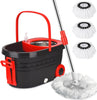 Spin Mop & Bucket Set with Wringer, Wheels & 360° Rotation – Floor Cleaning System with 3 Microfiber Heads & Stainless Steel Handle