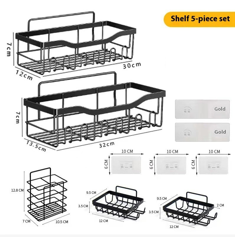 server kitchen Punch-Free Bathroom Storage Rack – Wall Mounted, Space-Saving Organizer for Toiletries,