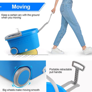 Spin Mop & Bucket Set with Wringer, Wheels & 360° Rotation – Floor Cleaning System with 3 Microfiber Heads & Stainless Steel Handle