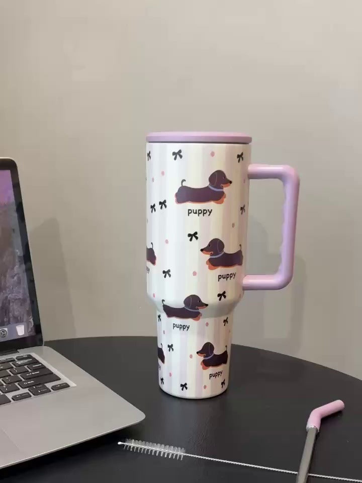 Large Capacity Portable Stainless Steel Vacuum Cup – 1.2L Cartoon Ice Cup with Handle
