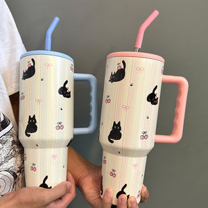 Large Capacity Portable Stainless Steel Vacuum Cup – 1.2L Cartoon Ice Cup with Handle