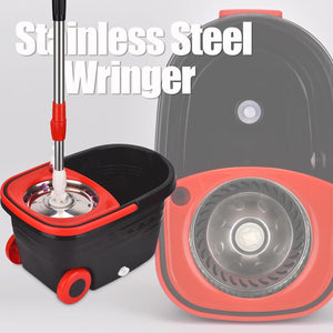 Spin Mop & Bucket Set with Wringer, Wheels & 360° Rotation – Floor Cleaning System with 3 Microfiber Heads & Stainless Steel Handle