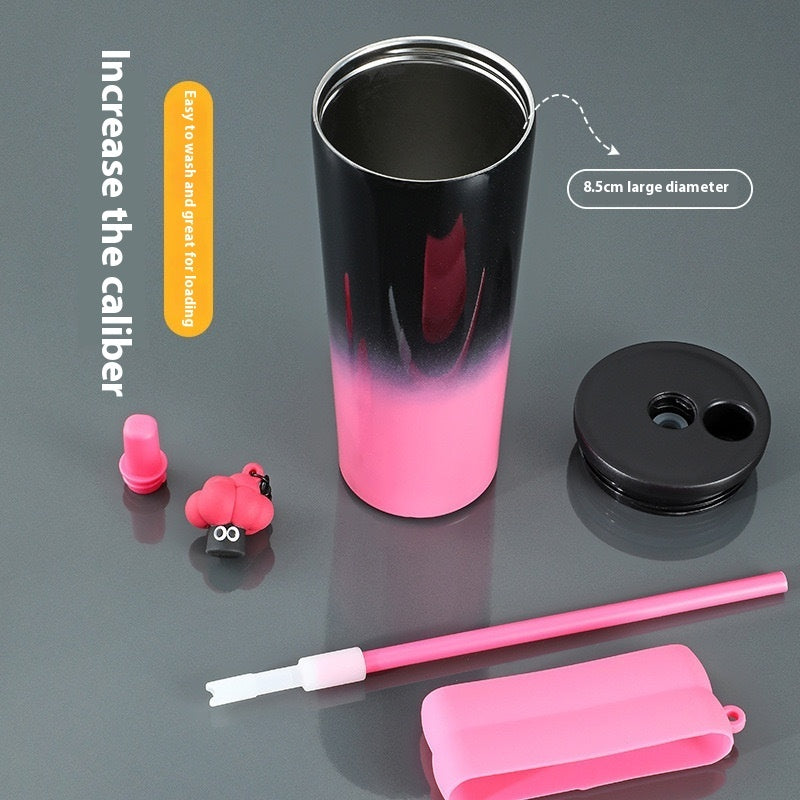 Stainless Steel Large-Capacity Vacuum Cup with Straw & Rope Handle – 710ml