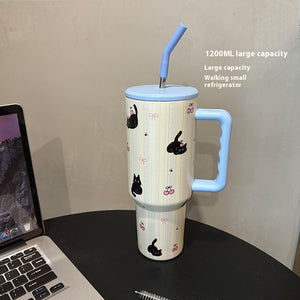 Large Capacity Portable Stainless Steel Vacuum Cup – 1.2L Cartoon Ice Cup with Handle