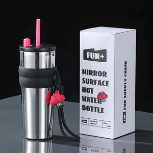 Stainless Steel Large-Capacity Vacuum Cup with Straw & Rope Handle – 710ml