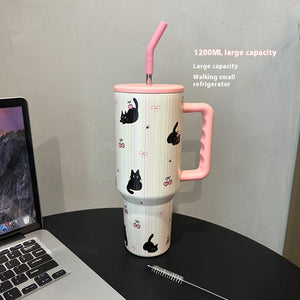 Large Capacity Portable Stainless Steel Vacuum Cup – 1.2L Cartoon Ice Cup with Handle