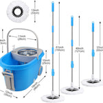 Spin Mop & Bucket Set with Wringer, Wheels & 360° Rotation – Floor Cleaning System with 3 Microfiber Heads & Stainless Steel Handle