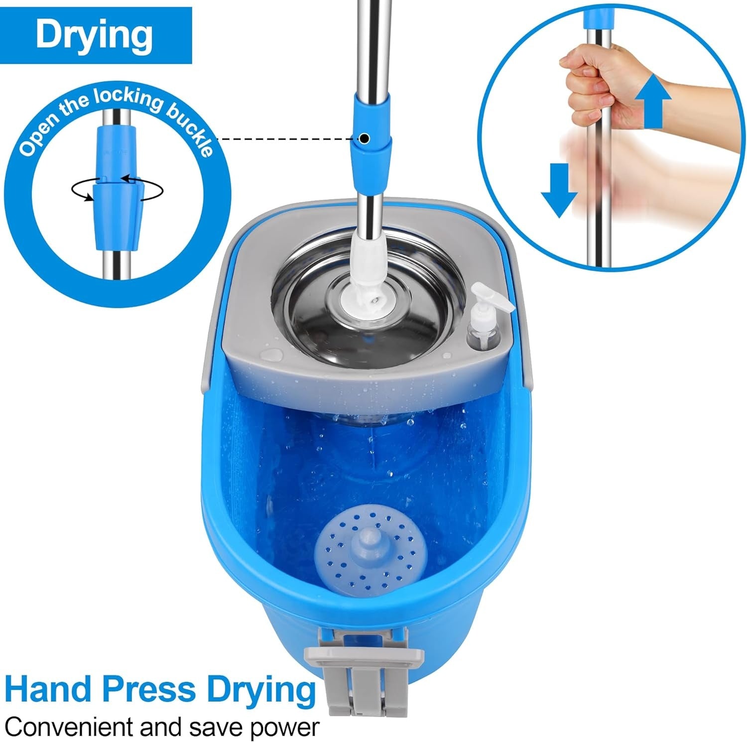 Spin Mop & Bucket Set with Wringer, Wheels & 360° Rotation – Floor Cleaning System with 3 Microfiber Heads & Stainless Steel Handle
