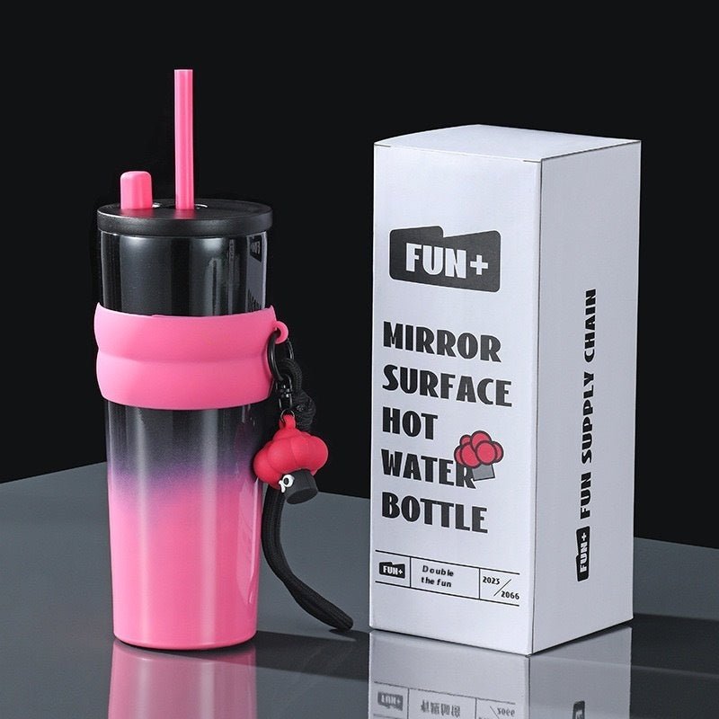 Stainless Steel Large-Capacity Vacuum Cup with Straw & Rope Handle – 710ml