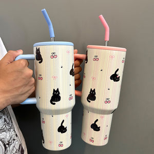 Large Capacity Portable Stainless Steel Vacuum Cup – 1.2L Cartoon Ice Cup with Handle